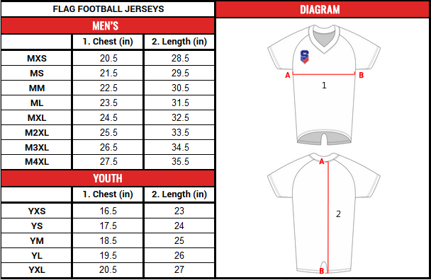 Flag Football Jersey Sizing Chart