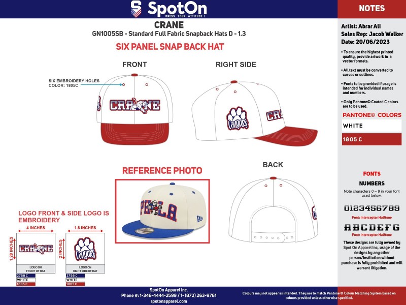 Standard Full Fabric Snapback Hats White-Red